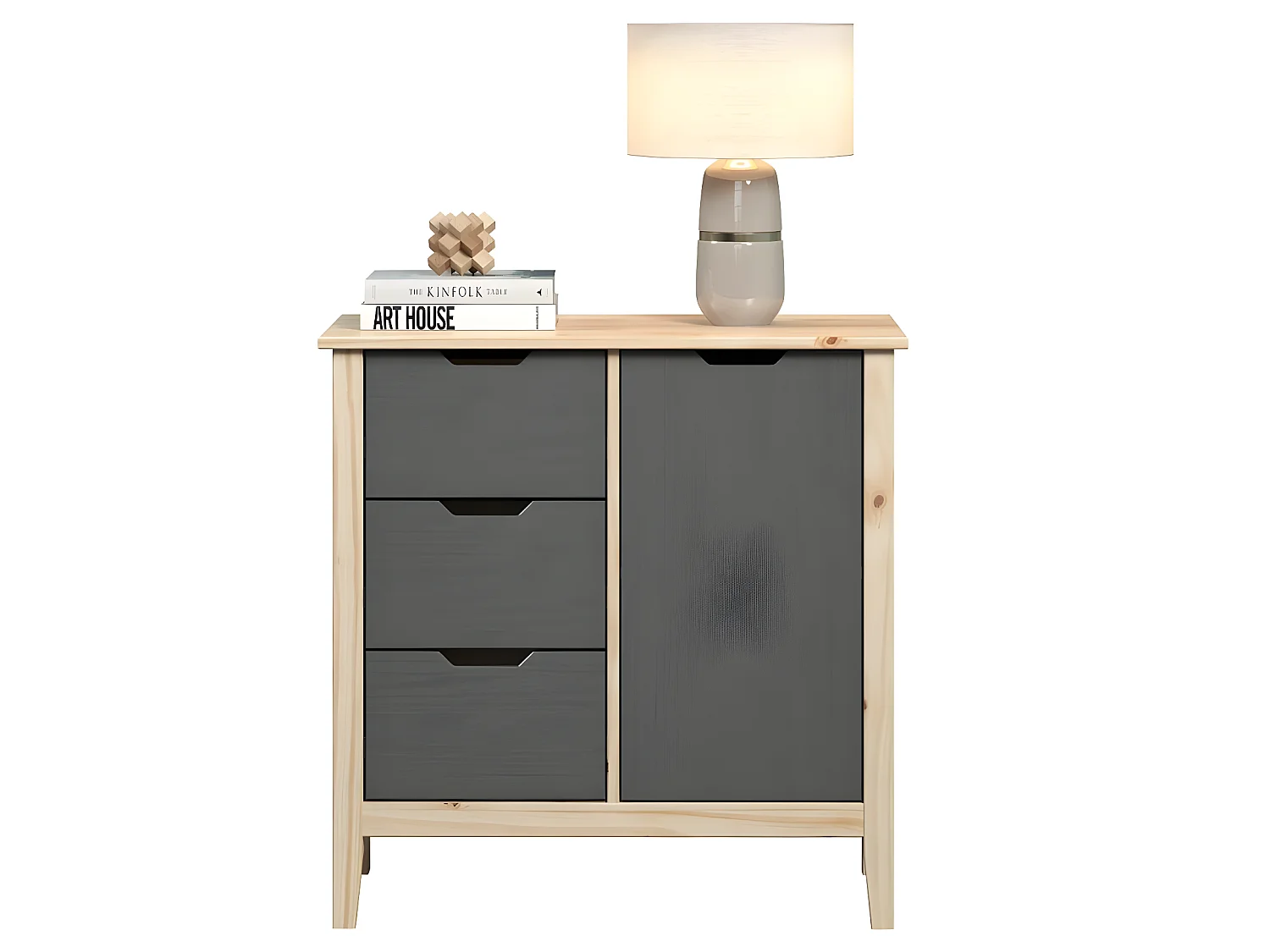 Latera commode 3 tiroirs, 1 porte gris.