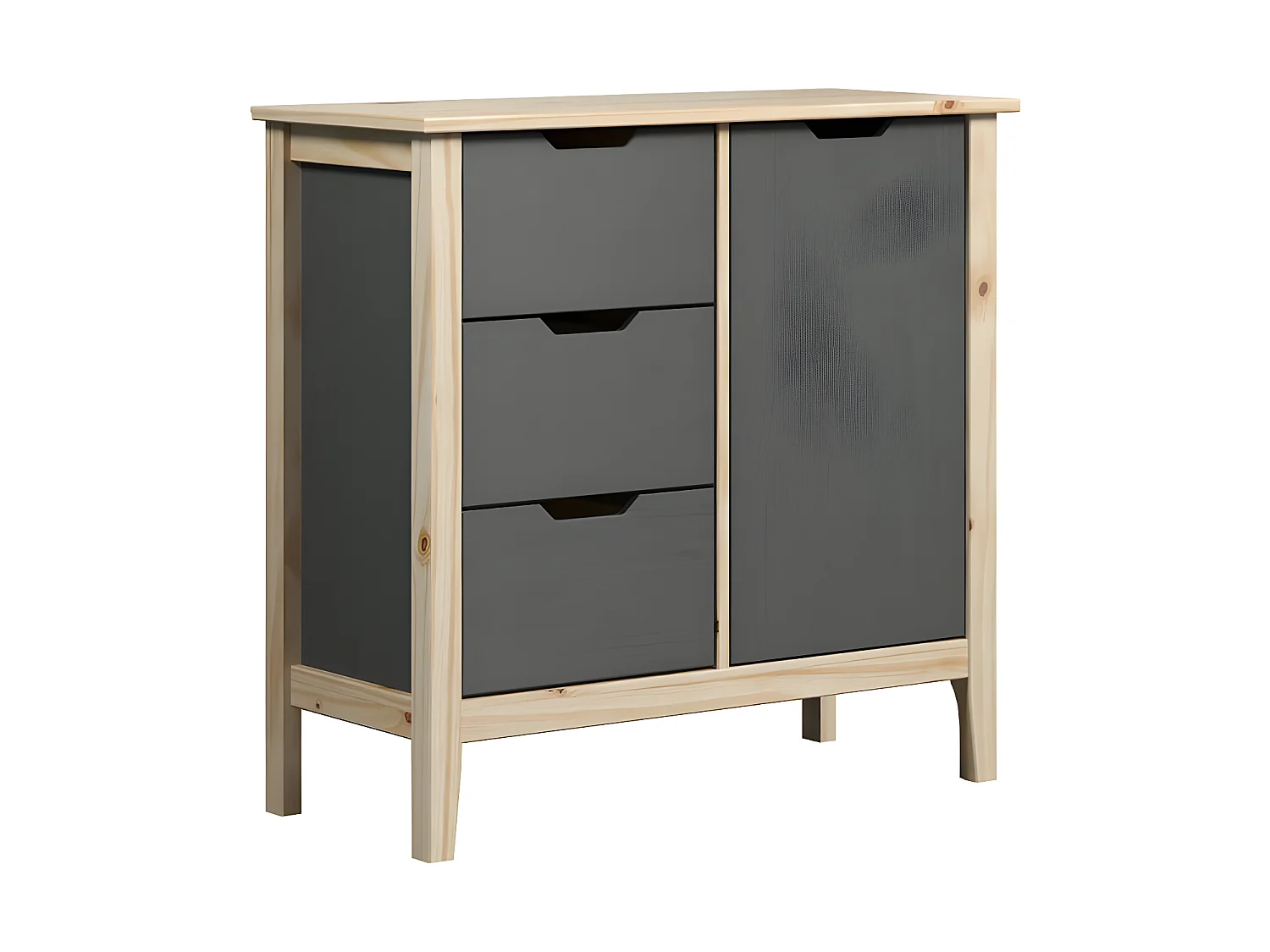 Latera commode 3 tiroirs, 1 porte gris.