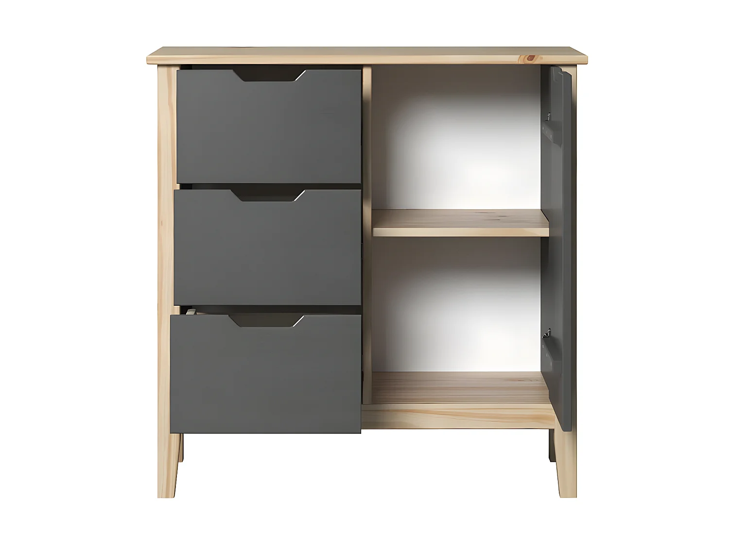 Latera commode 3 tiroirs, 1 porte gris.