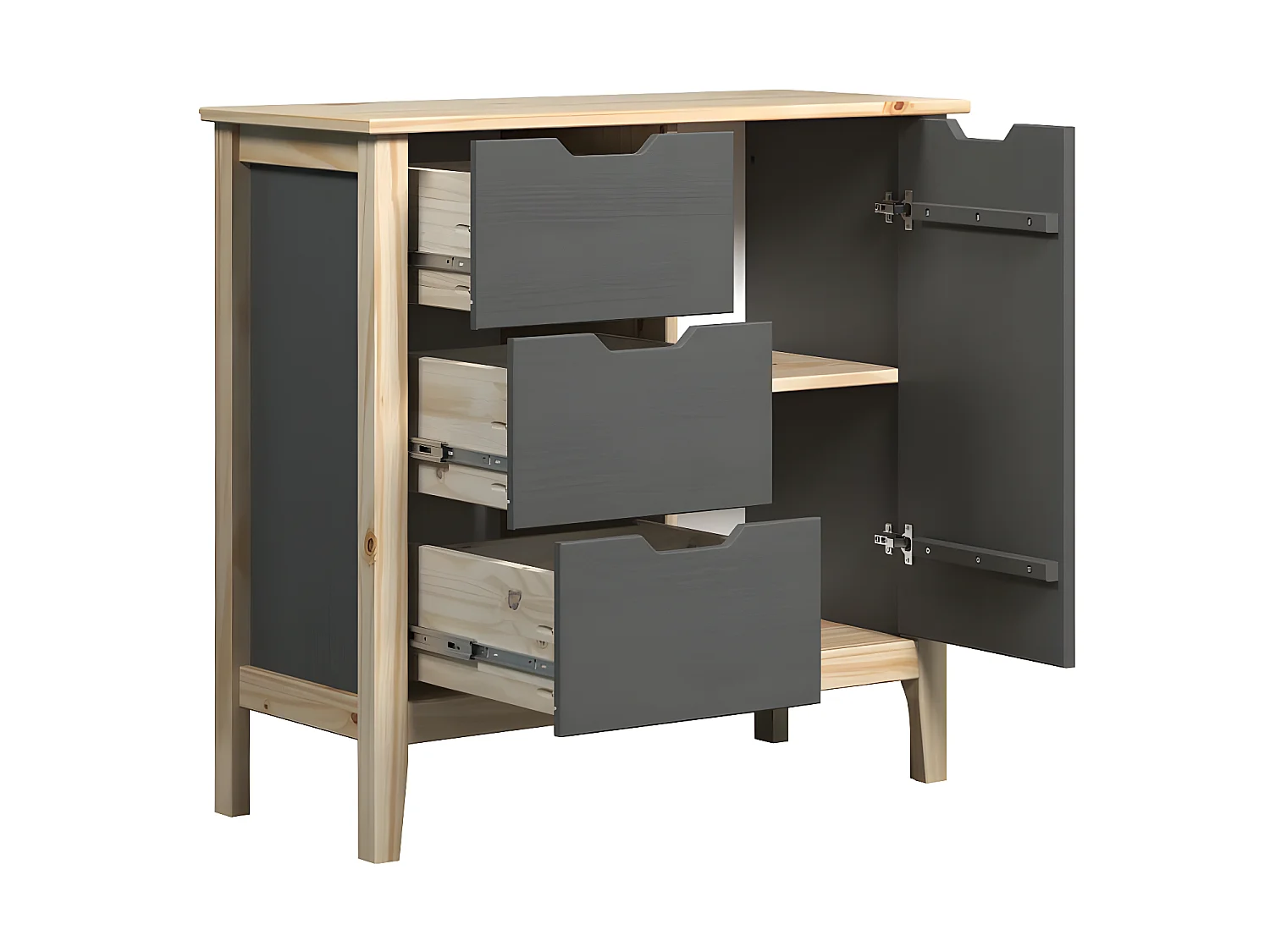 Latera commode 3 tiroirs, 1 porte gris.