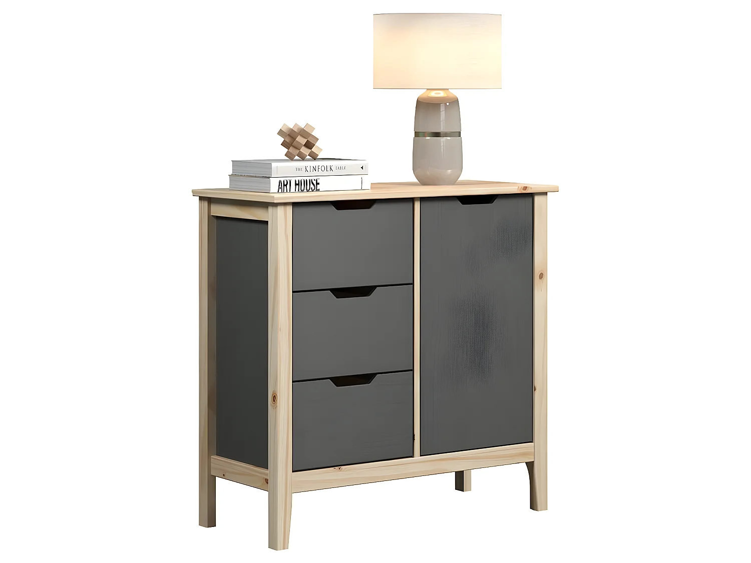 Latera commode 3 tiroirs, 1 porte gris.