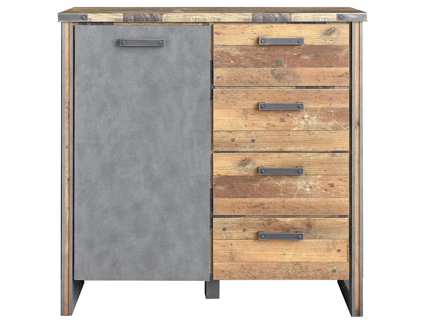 Prip Commode 1 porte et 4 tiroirs, style vieux bois, finition Matera.