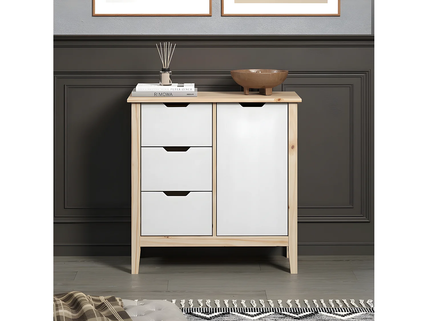 Latera kommode 3 laden, 1 deur wit.