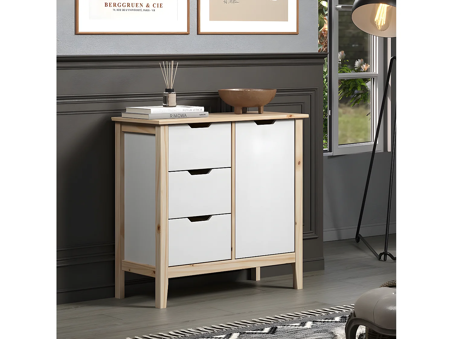 Latera kommode 3 laden, 1 deur wit.