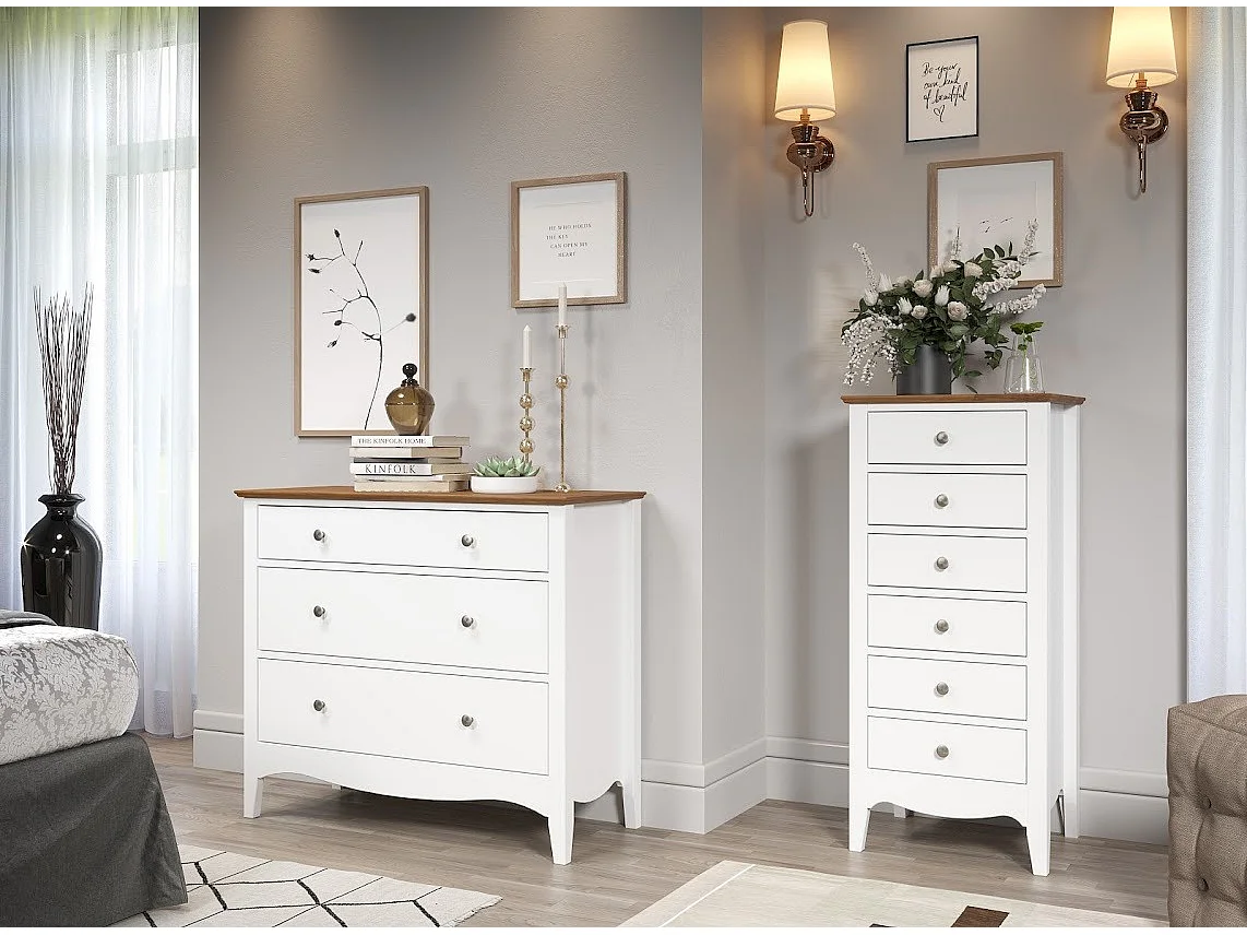 Meuble de rangement 3 tiroirs bois massif blanc et naturel Elisa