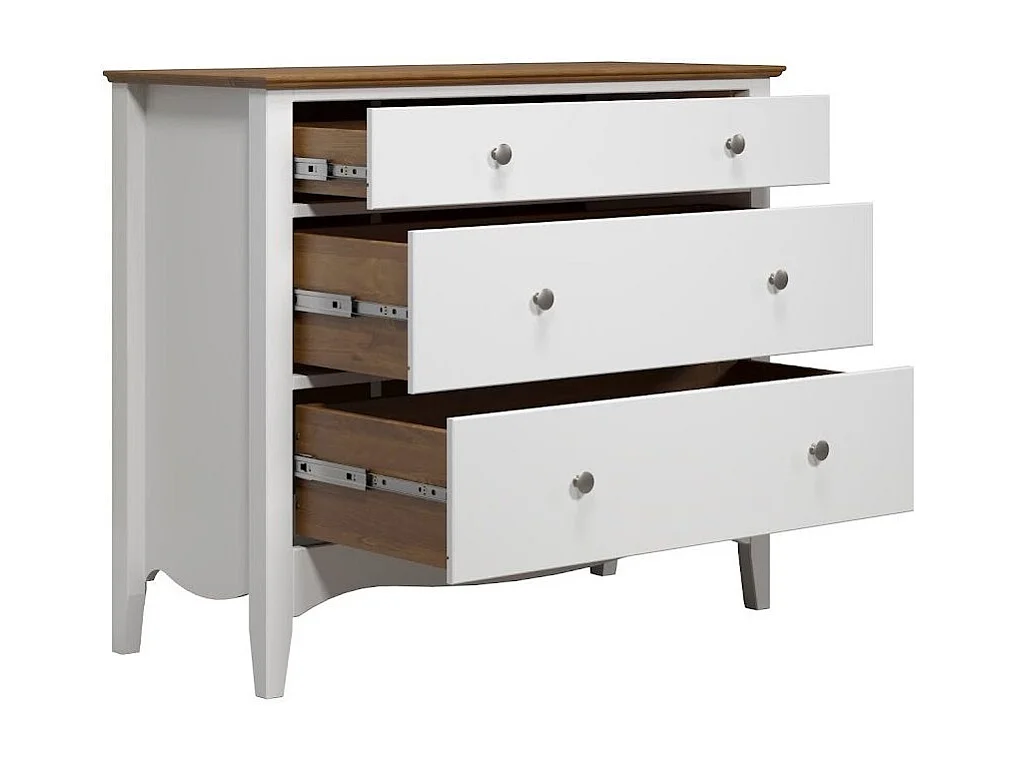 Meuble de rangement 3 tiroirs bois massif blanc et naturel Elisa