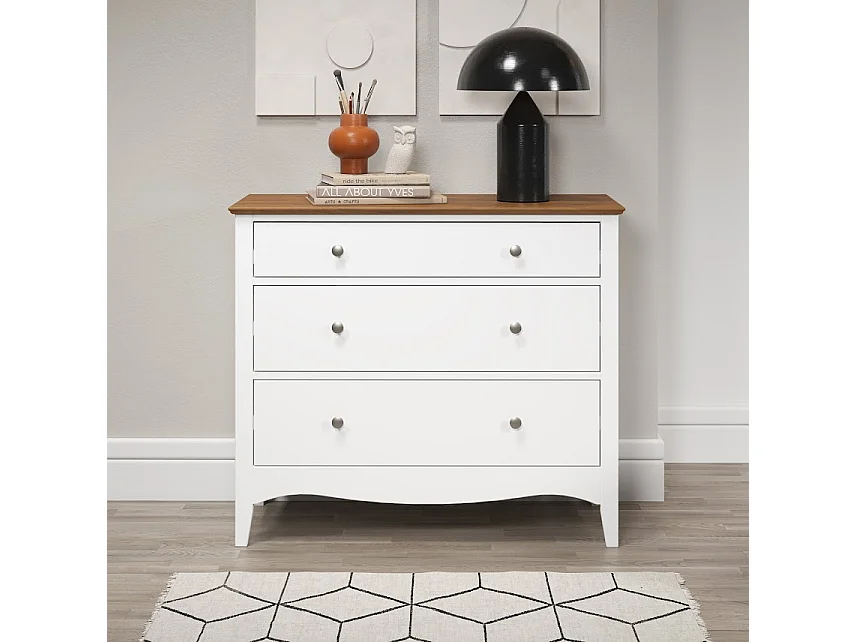 Meuble de rangement 3 tiroirs bois massif blanc et naturel Elisa