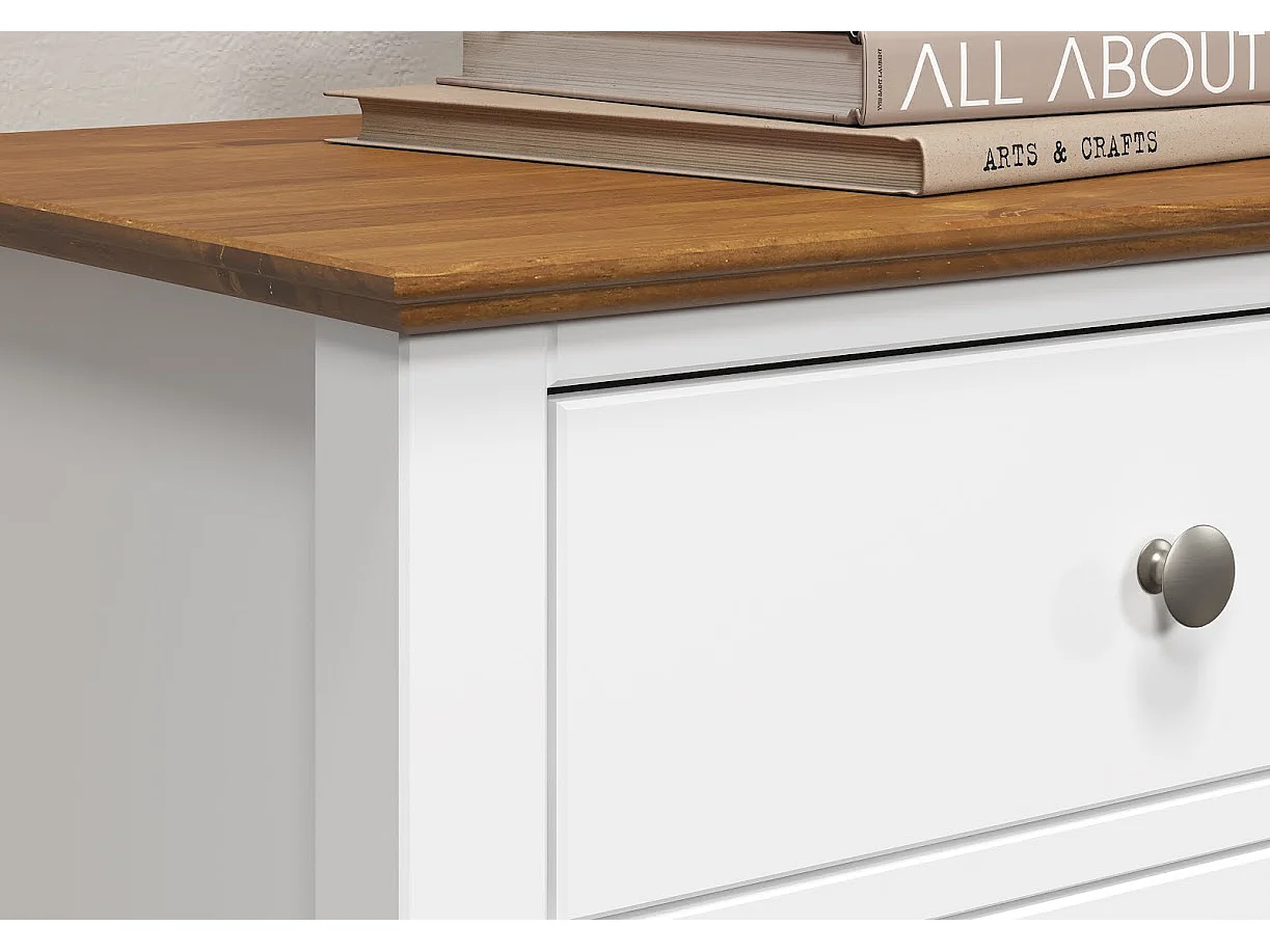 Meuble de rangement 3 tiroirs bois massif blanc et naturel Elisa