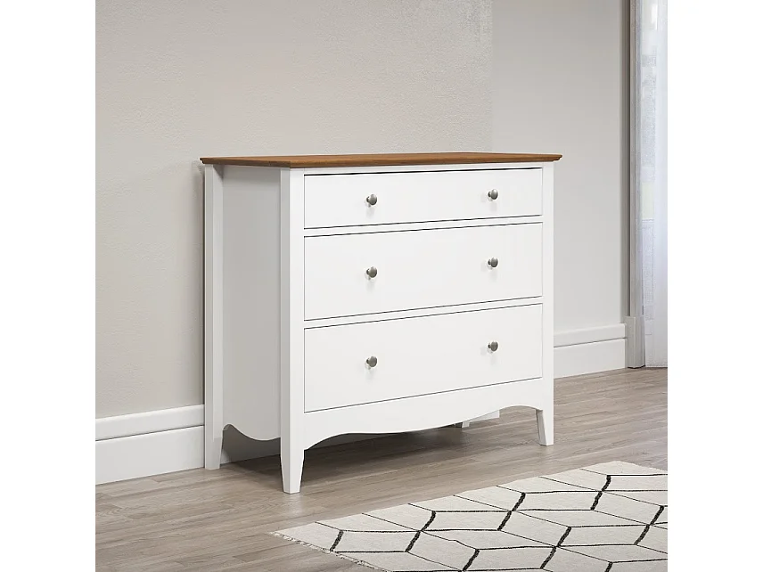 Meuble de rangement 3 tiroirs bois massif blanc et naturel Elisa