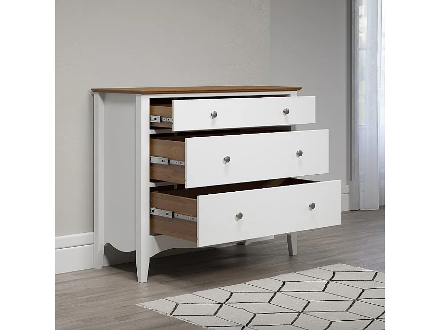 Meuble de rangement 3 tiroirs bois massif blanc et naturel Elisa