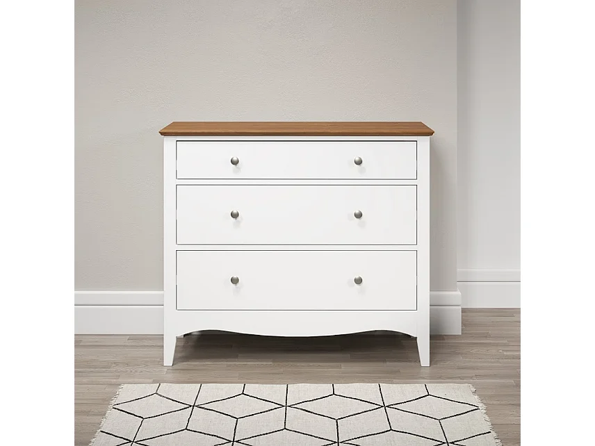 Meuble de rangement 3 tiroirs bois massif blanc et naturel Elisa