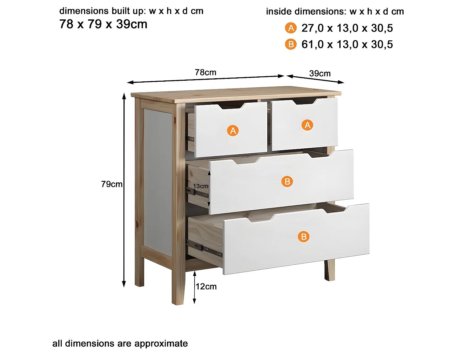 Latera commode 2, 2 tiroirs blanc.