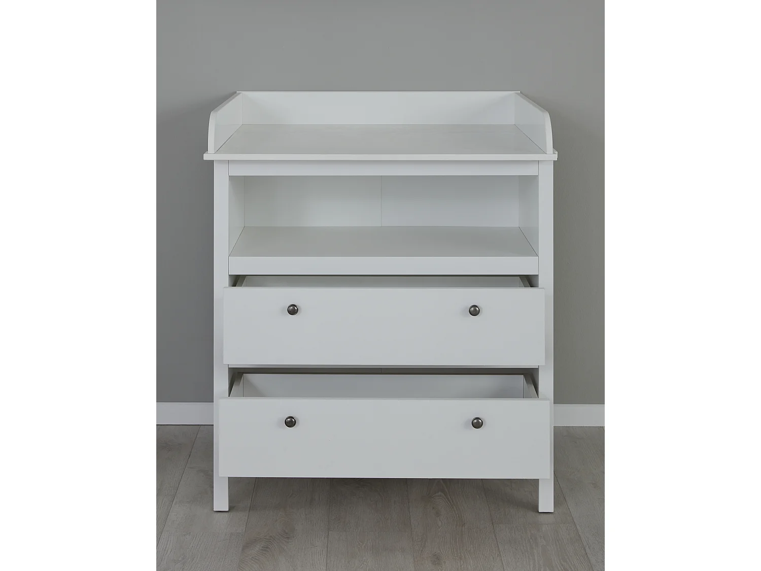 Ory Table à langer, 2 tiroirs et 1 espace de rangement ouvert, blanc.