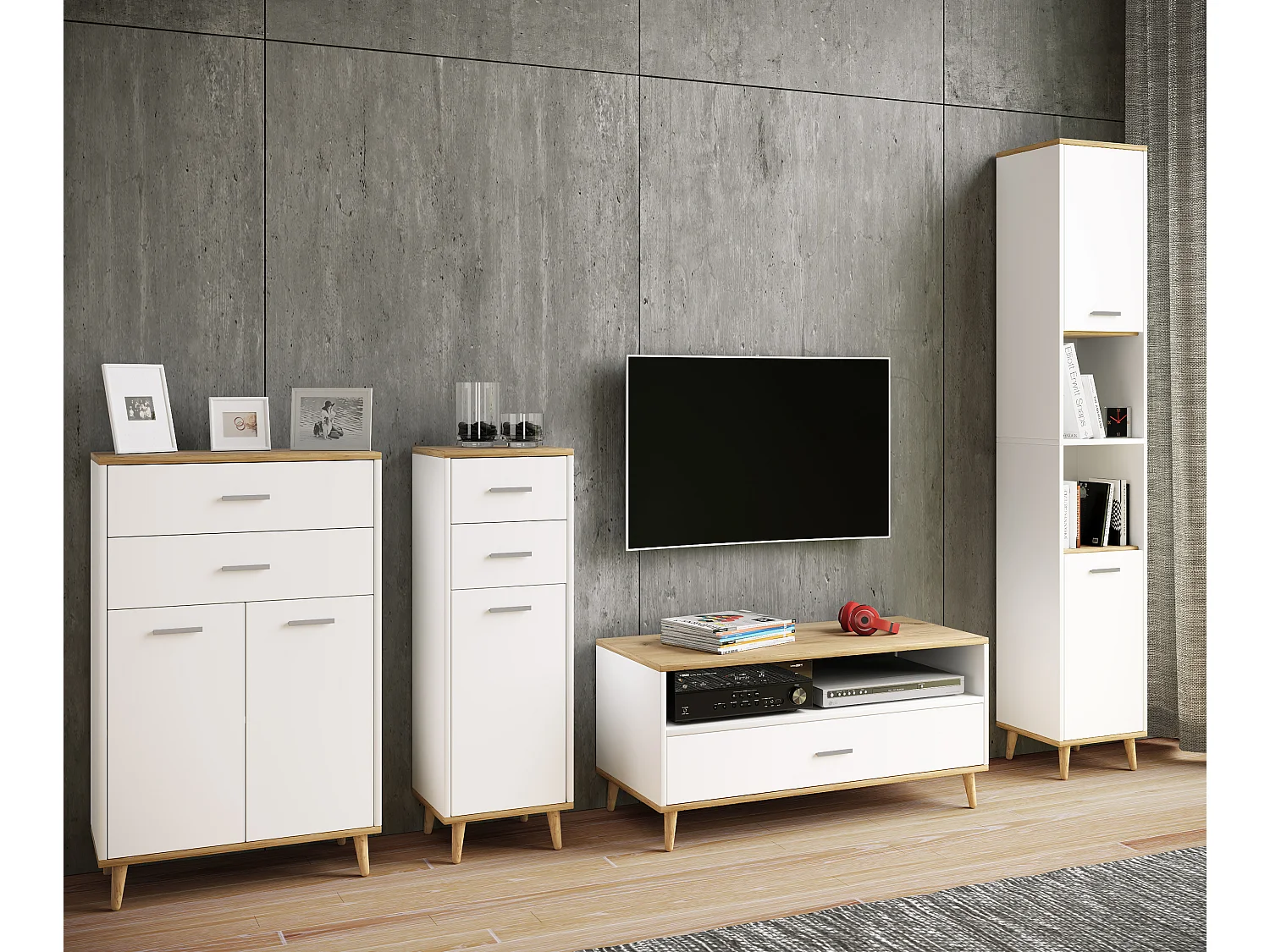 Chest of drawers & sideboards Lindas White / Honey oak H. 81 x W. 60 x D. 28 cm