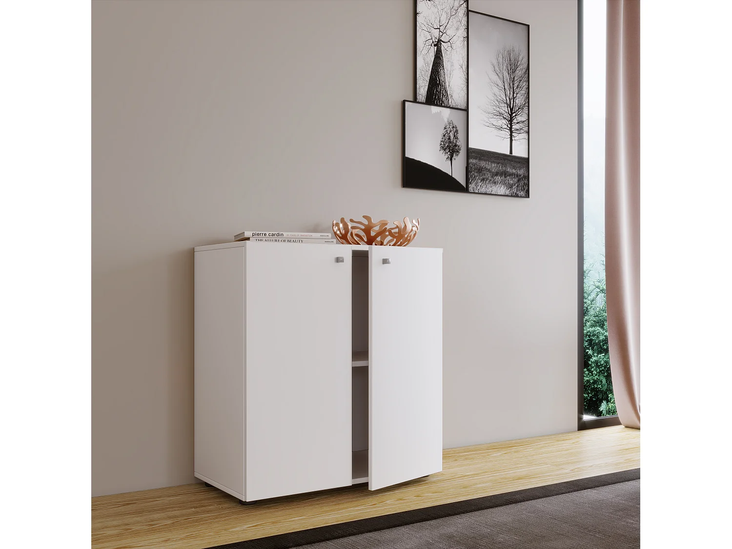 Cómoda de madeira VCM | dimensões aprox. h. 75 x l. 70 x p. 36 cm | aparador com divisórias práticas | 2 portas giratórias - Vandol 1 (branco)