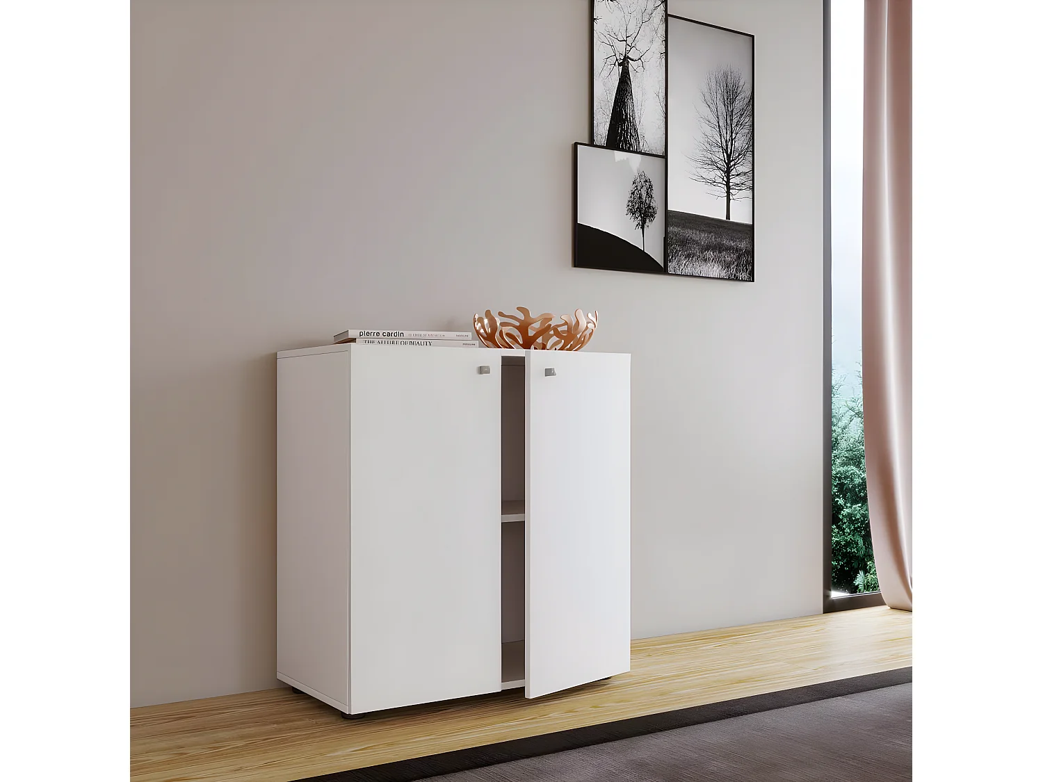 Cómoda de madeira VCM | dimensões aprox. h. 75 x l. 70 x p. 36 cm | aparador com divisórias práticas | 2 portas giratórias - Vandol 1 (branco)