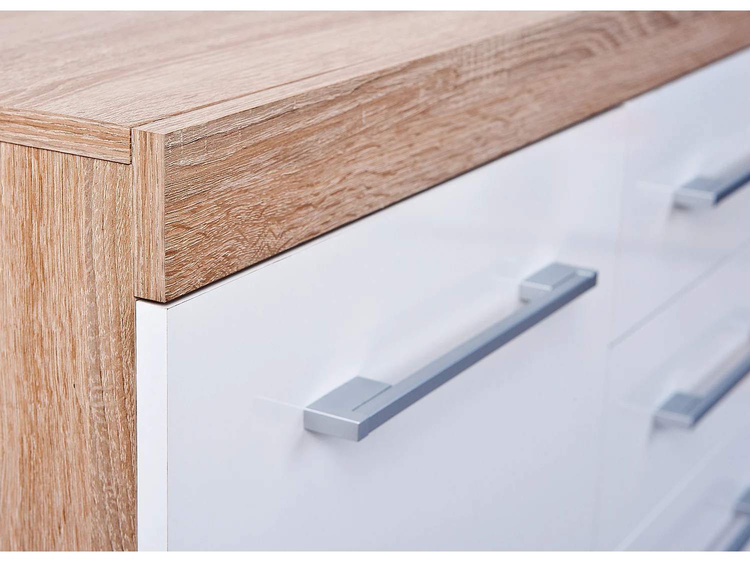 Lubef kommode 2 deuren, 4 lades Sonoma eiken decor, wit hoogglans.