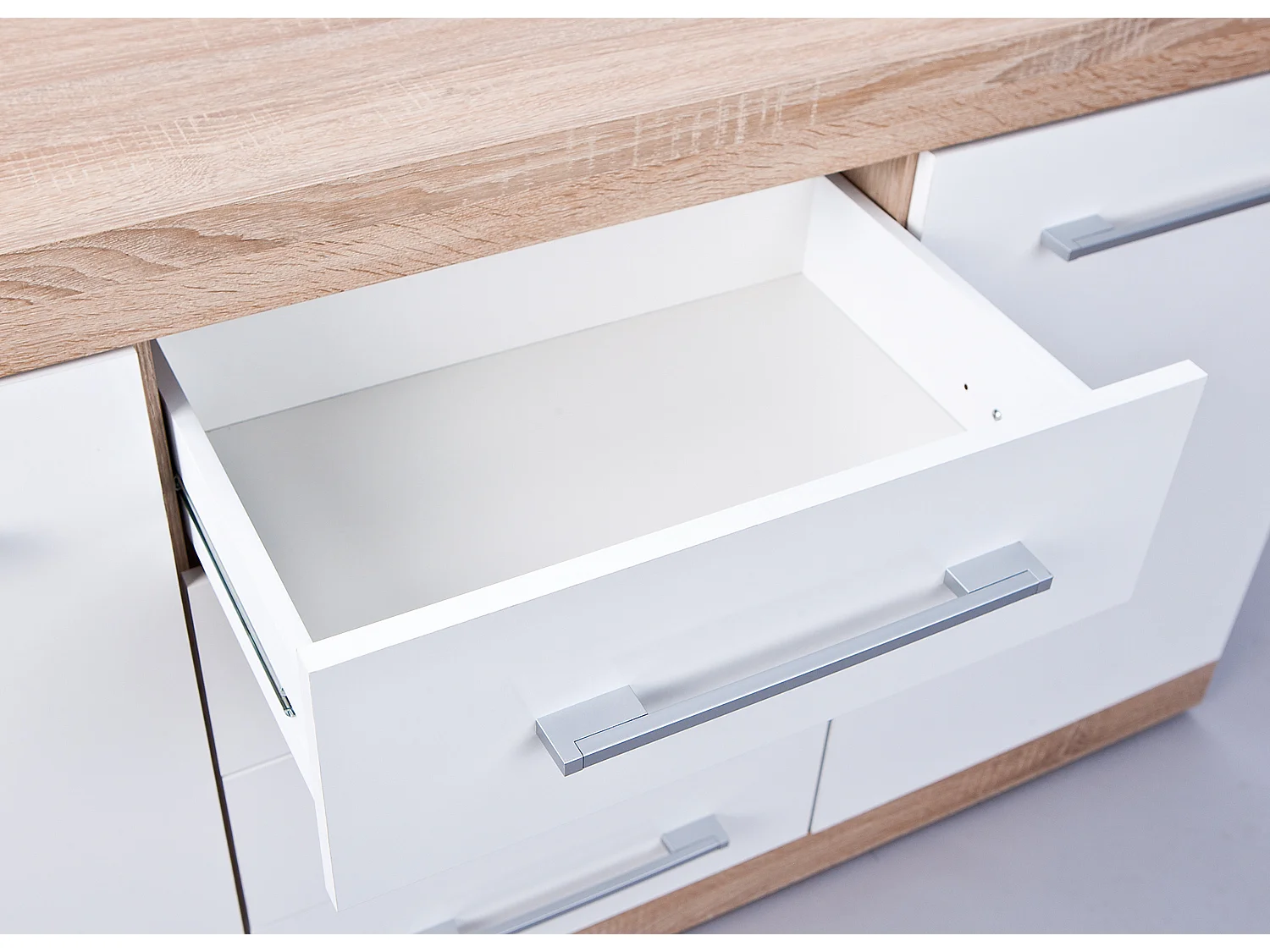 Lubef kommode 2 deuren, 4 lades Sonoma eiken decor, wit hoogglans.