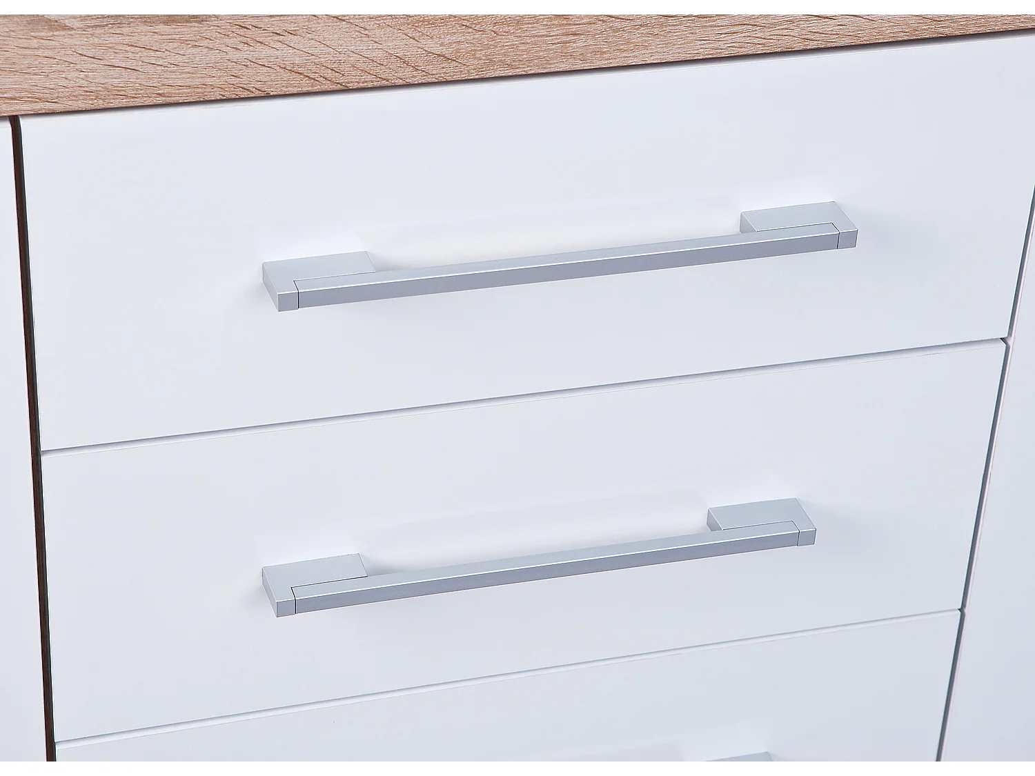 Lubef kommode 2 deuren, 4 lades Sonoma eiken decor, wit hoogglans.