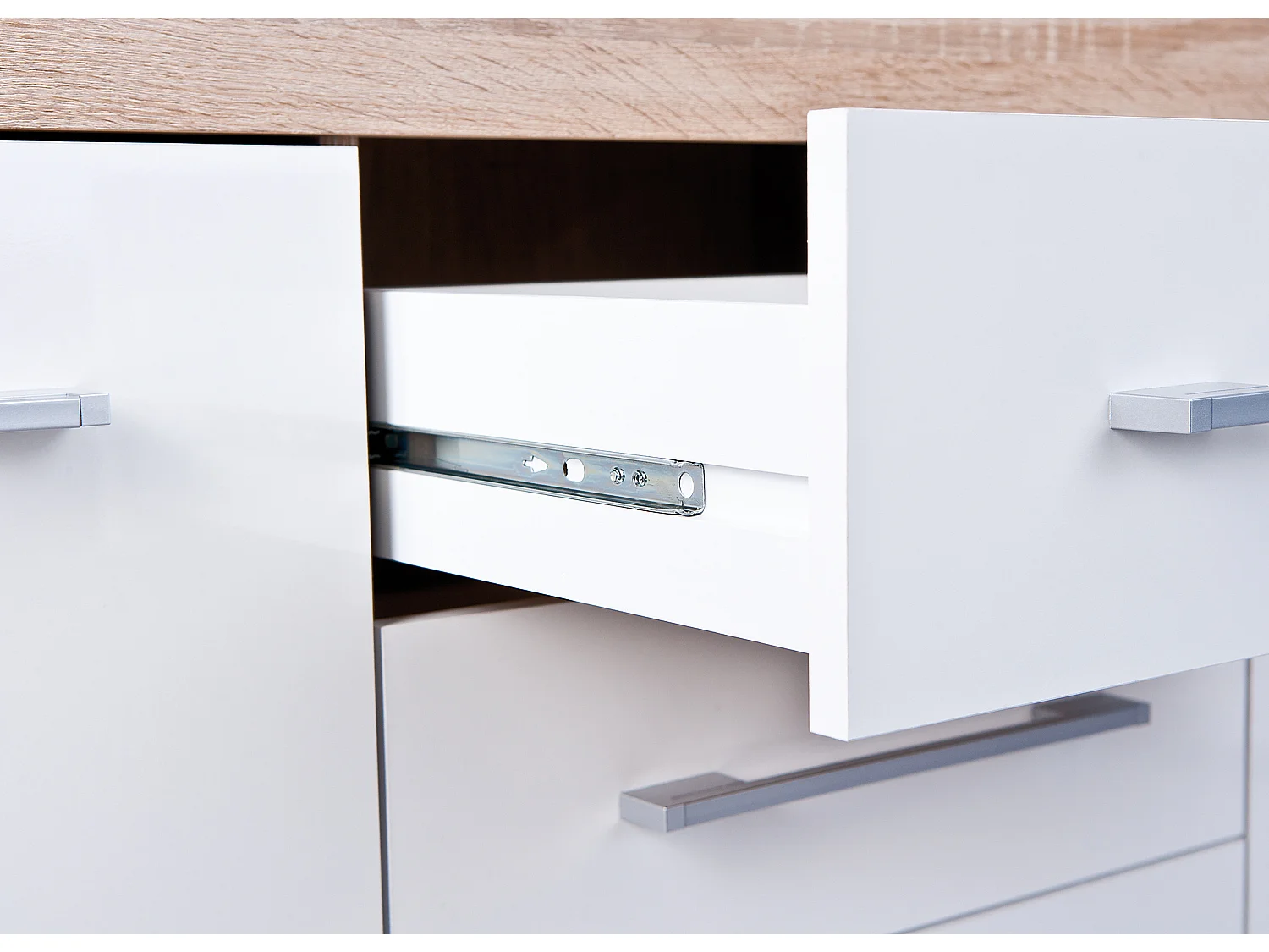 Lubef kommode 2 deuren, 4 lades Sonoma eiken decor, wit hoogglans.