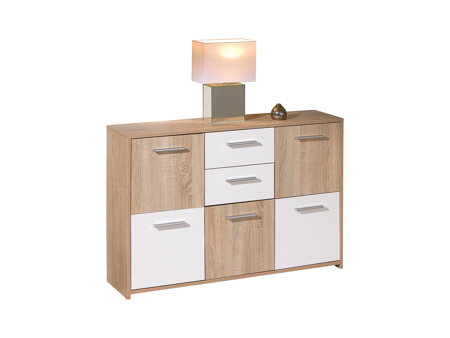 Elsra Commode 5 portes, 2 tiroirs, finition chêne Sonoma.