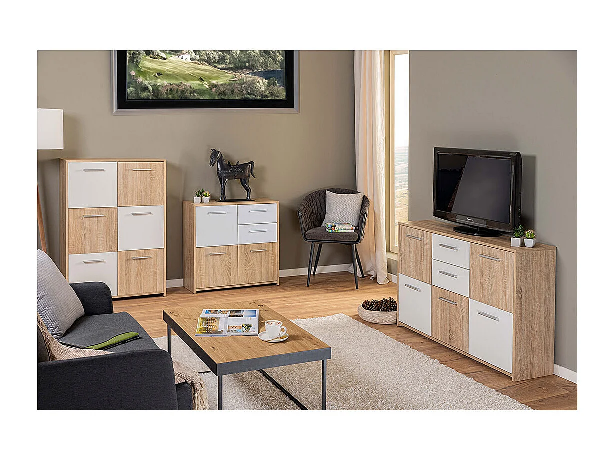 Elsra kommode 5 deuren, 2 lades Sonoma eiken decor.