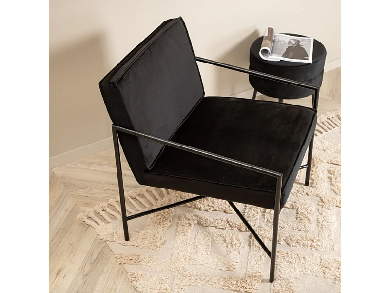 Rakel fauteuil velours zwart.