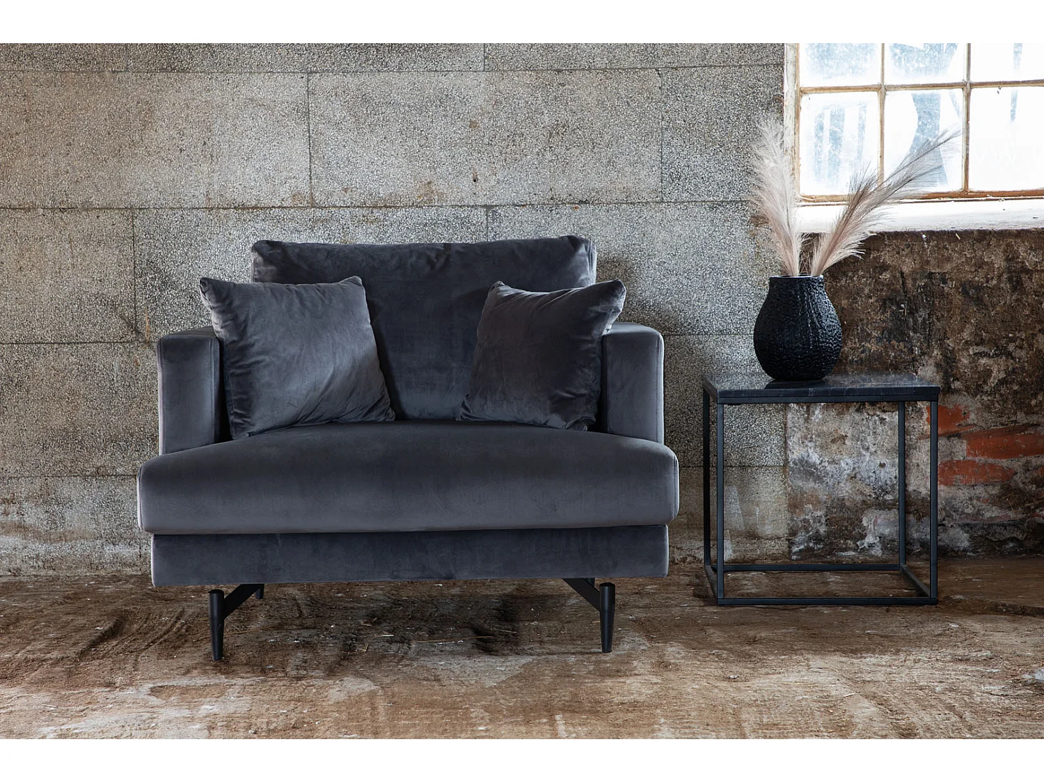 Fauteuil en Velours "Sofia" 104cm Gris Foncé