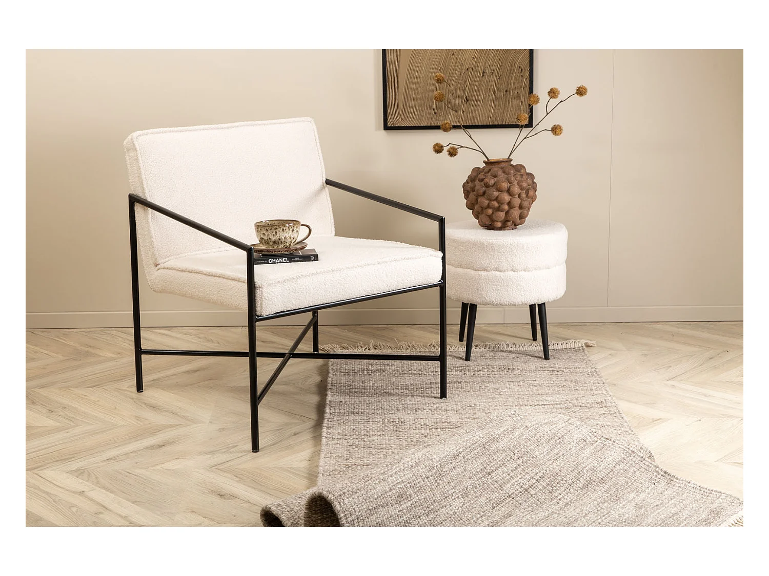 Rakel fauteuil teddy stof offwhite.