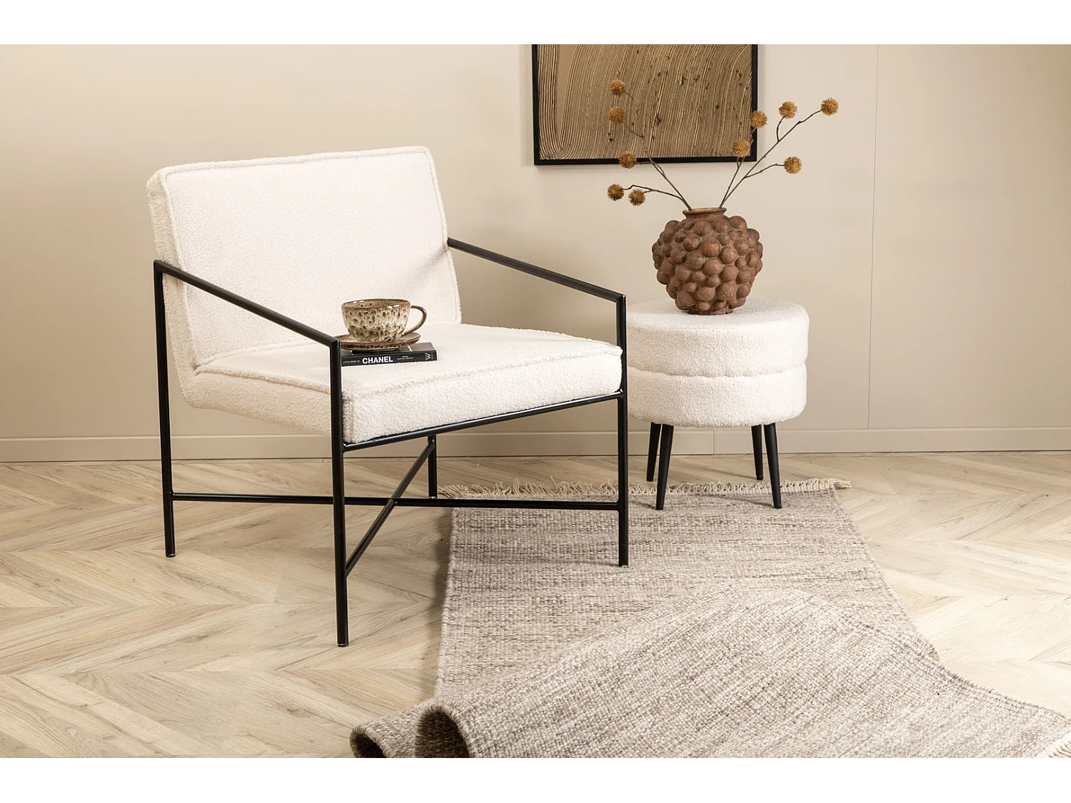 Rakel Boom Fauteuil tissu Teddy, blanc cassé.