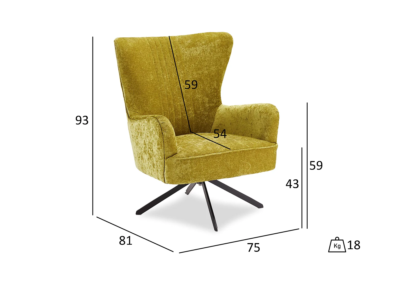 Bobby fauteuil met draaivoet groen, metaal zwart.