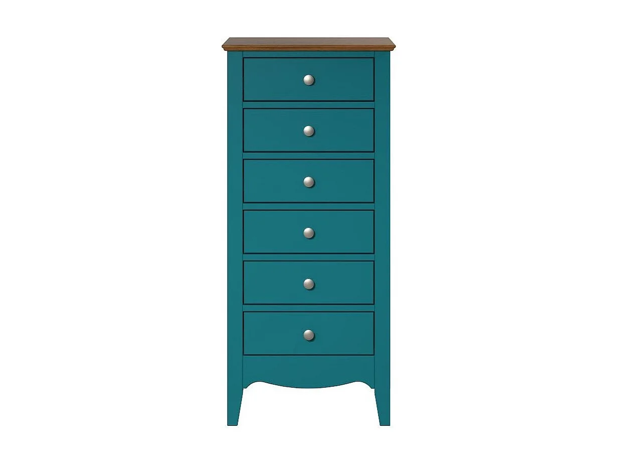 Chiffonnier 6 tiroirs bois massif bleu et naturel Elisa