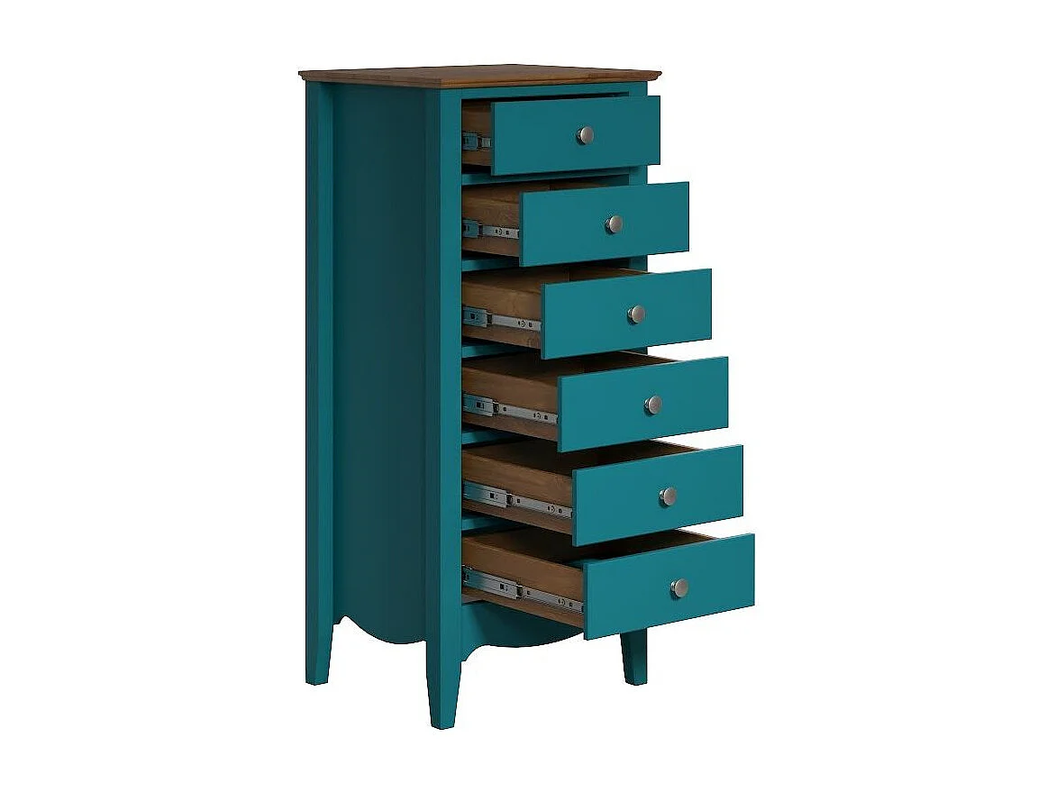 Chiffonnier 6 tiroirs bois massif bleu et naturel Elisa