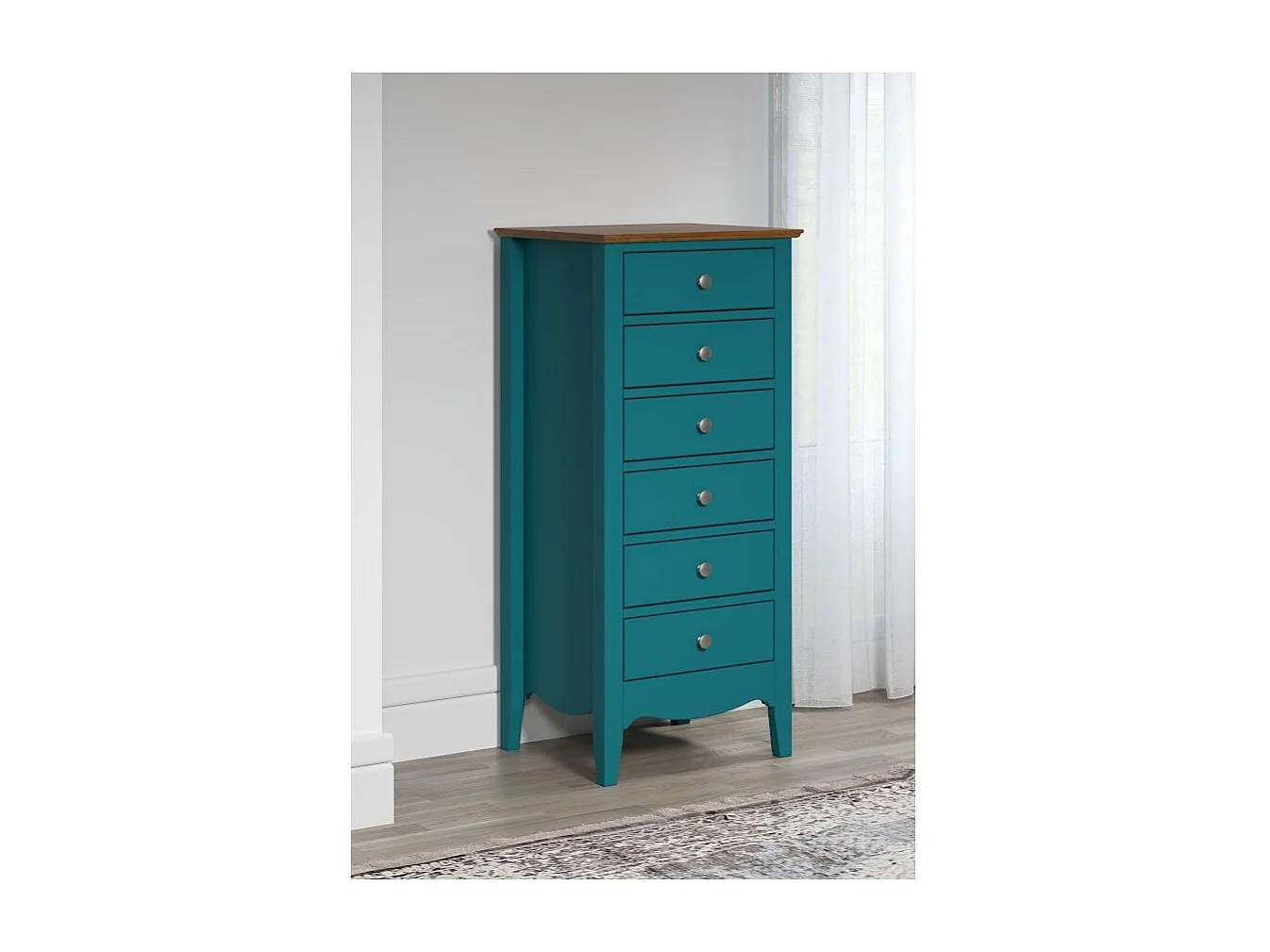 Chiffonnier 6 tiroirs bois massif bleu et naturel Elisa