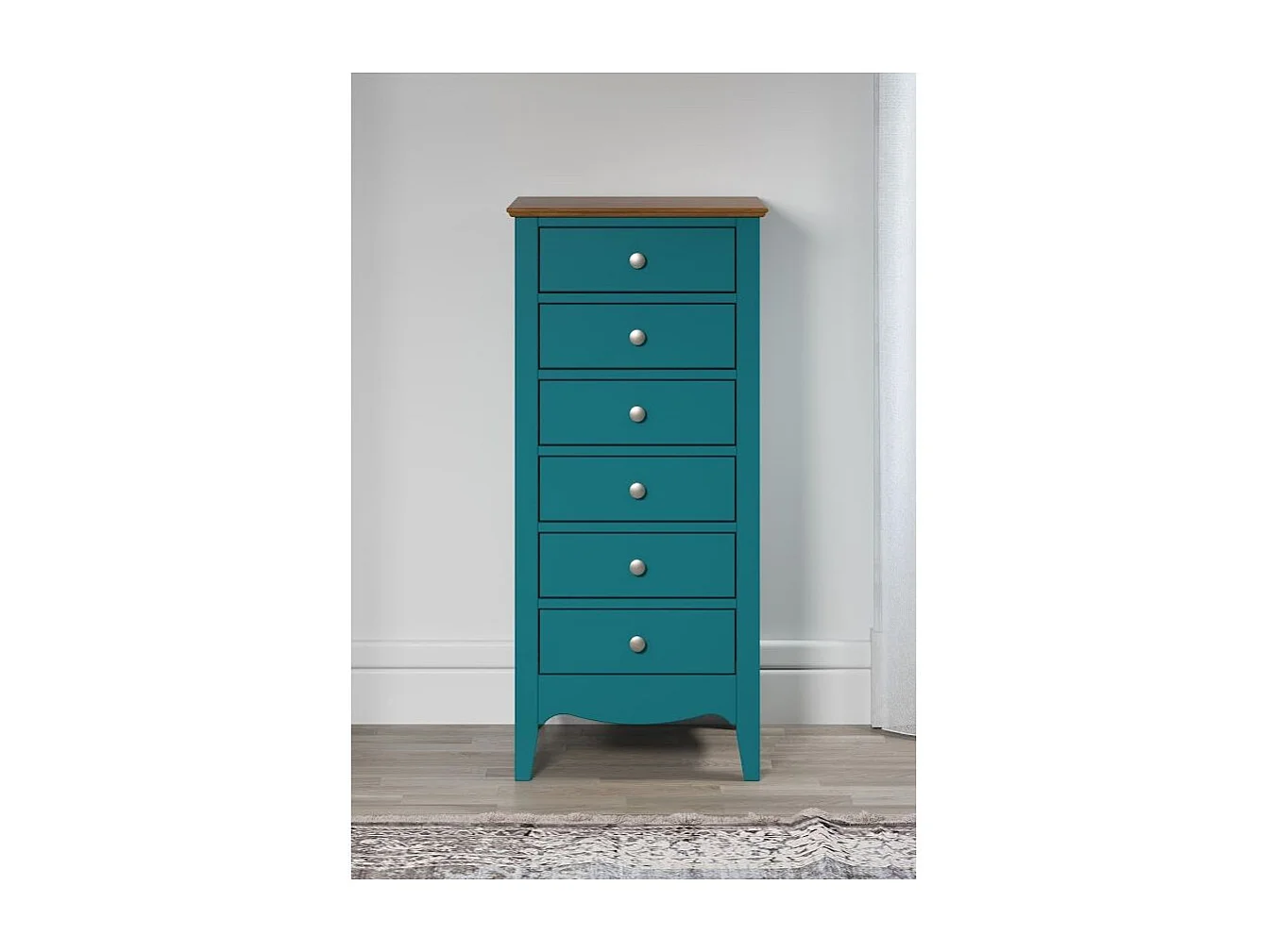 Chiffonnier 6 tiroirs bois massif bleu et naturel Elisa