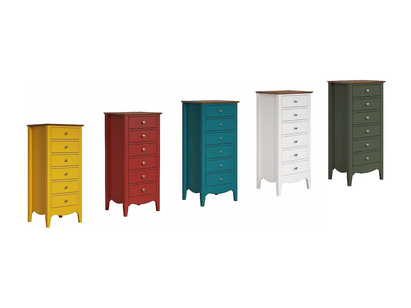 Chiffonnier 6 tiroirs bois massif bleu et naturel Elisa