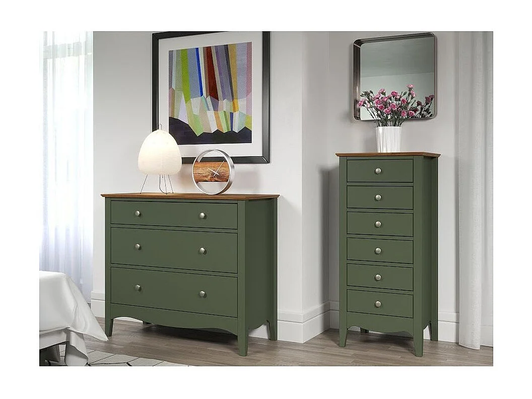 Lissabon Kommode 6 Schubladen grün,braun.