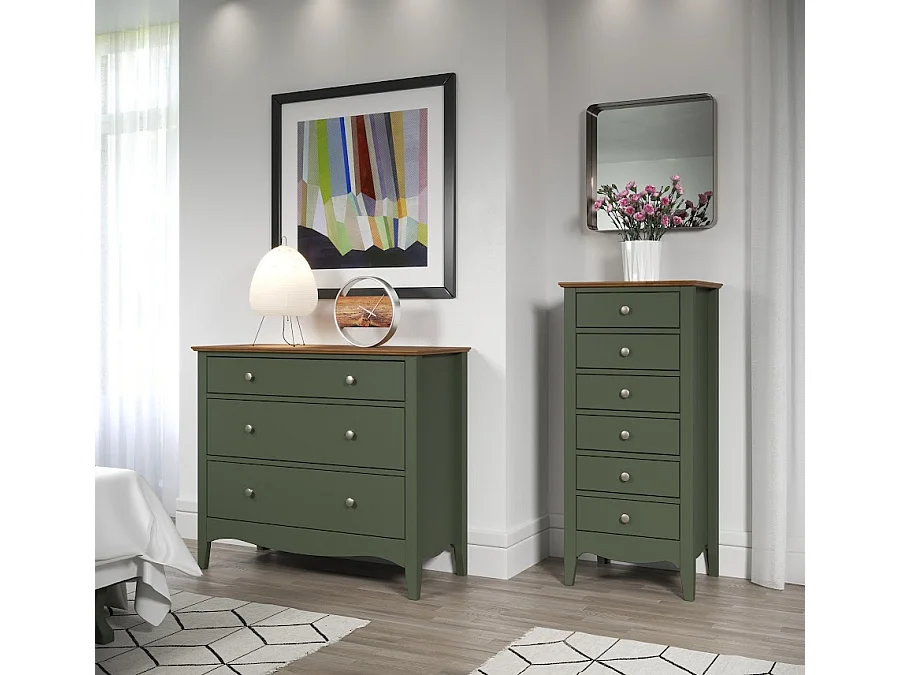 Lissabon Kommode 6 Schubladen grün,braun.