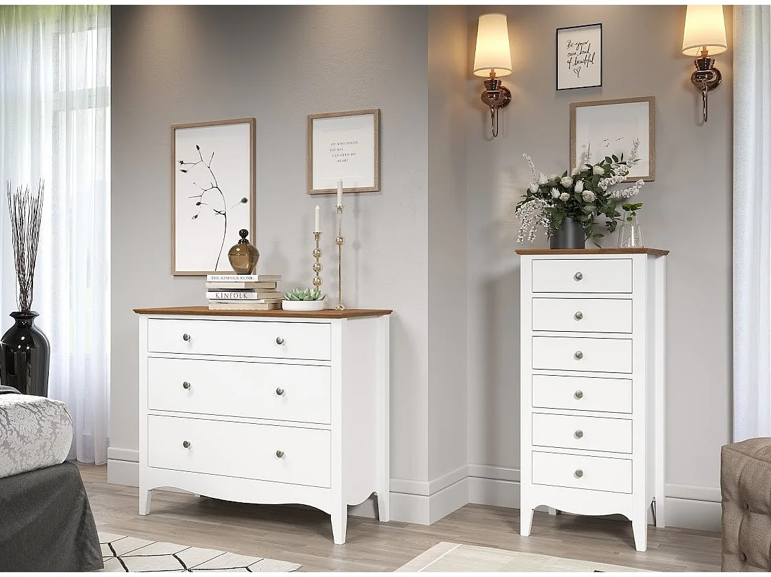 Elisa ladekast met 6 laden in wit en natuurlijk massief hout