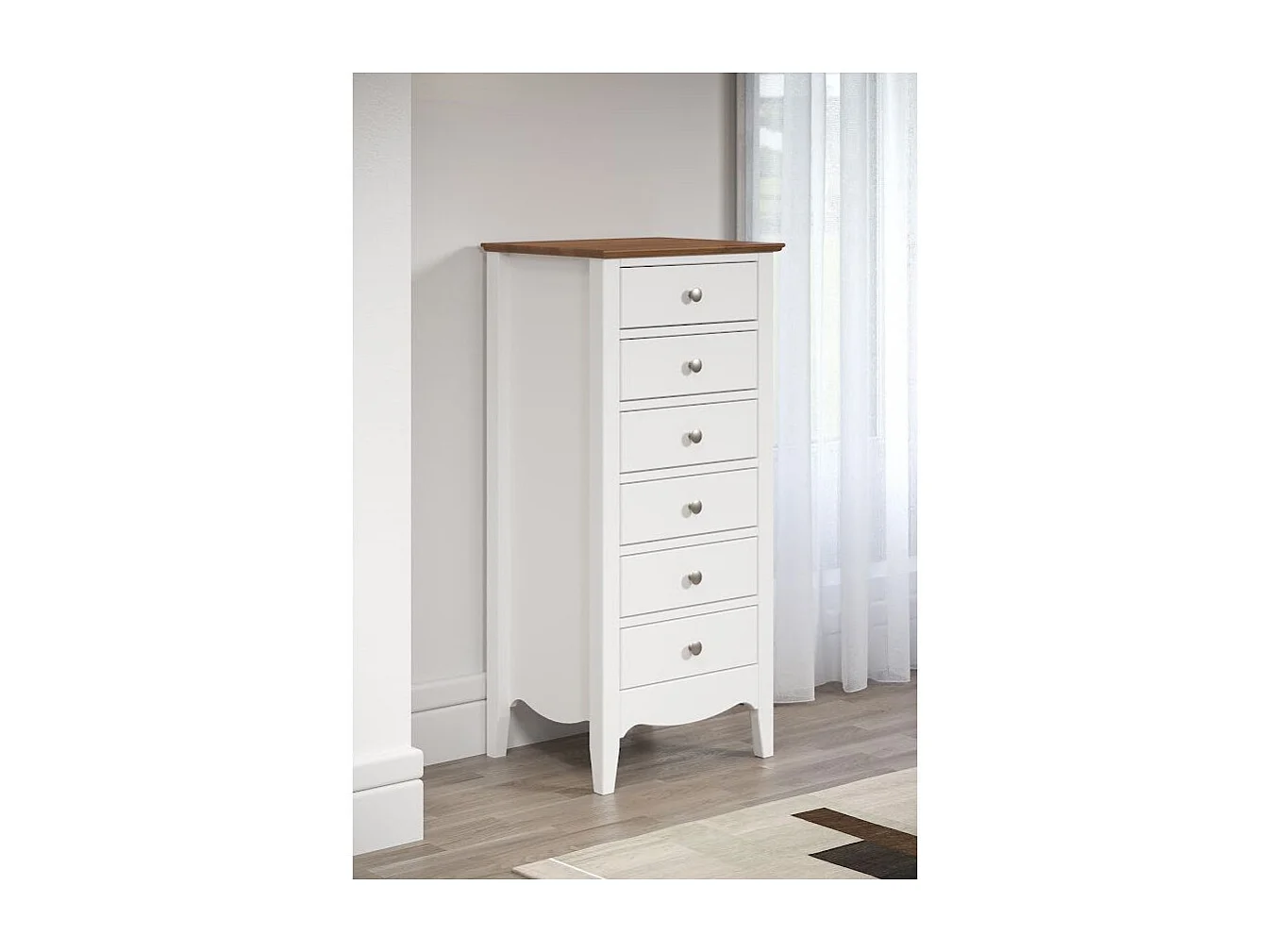 Elisa ladekast met 6 laden in wit en natuurlijk massief hout