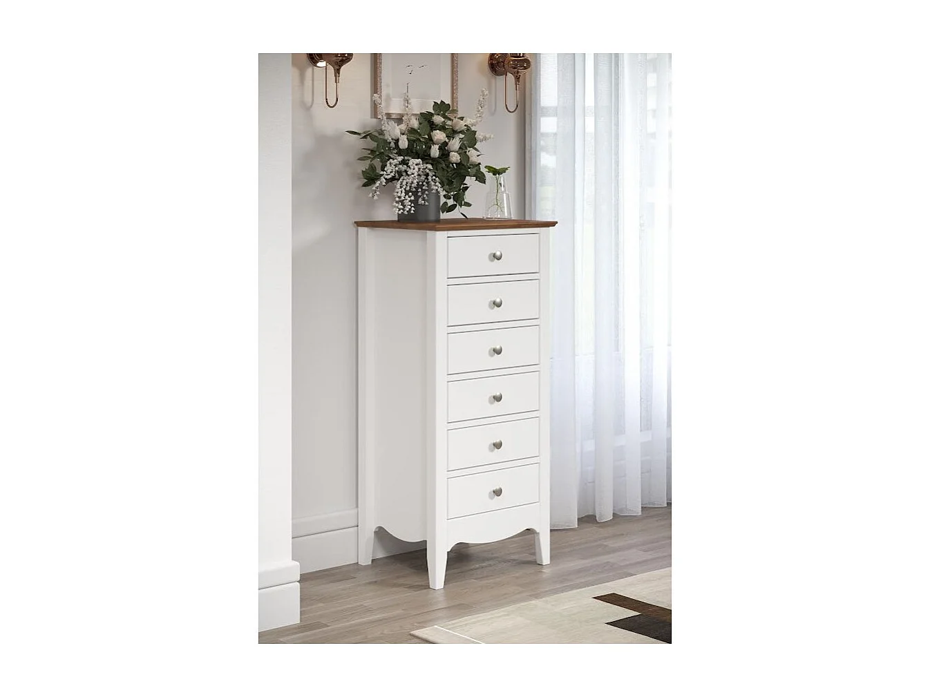 Elisa ladekast met 6 laden in wit en natuurlijk massief hout