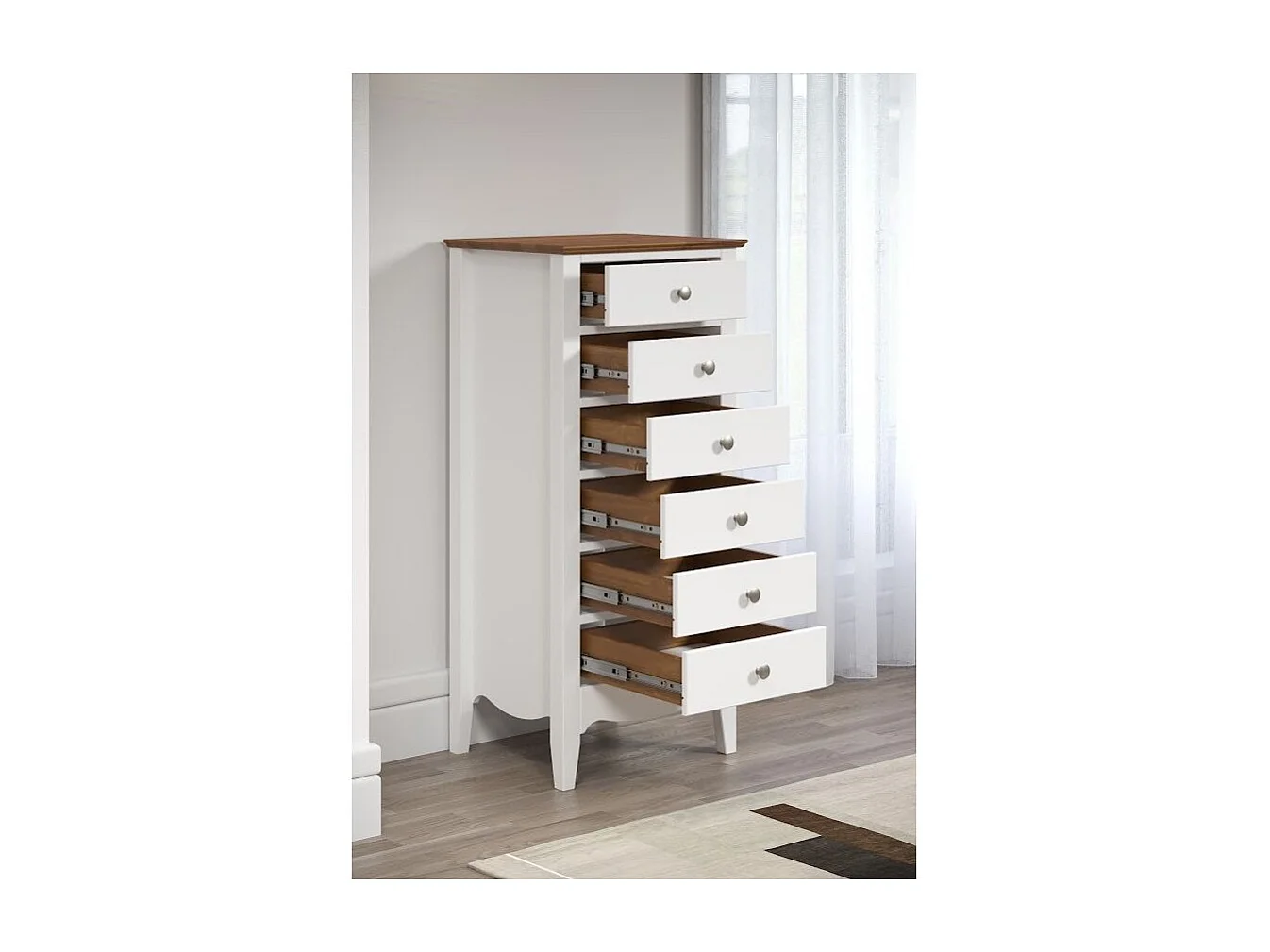 Elisa ladekast met 6 laden in wit en natuurlijk massief hout