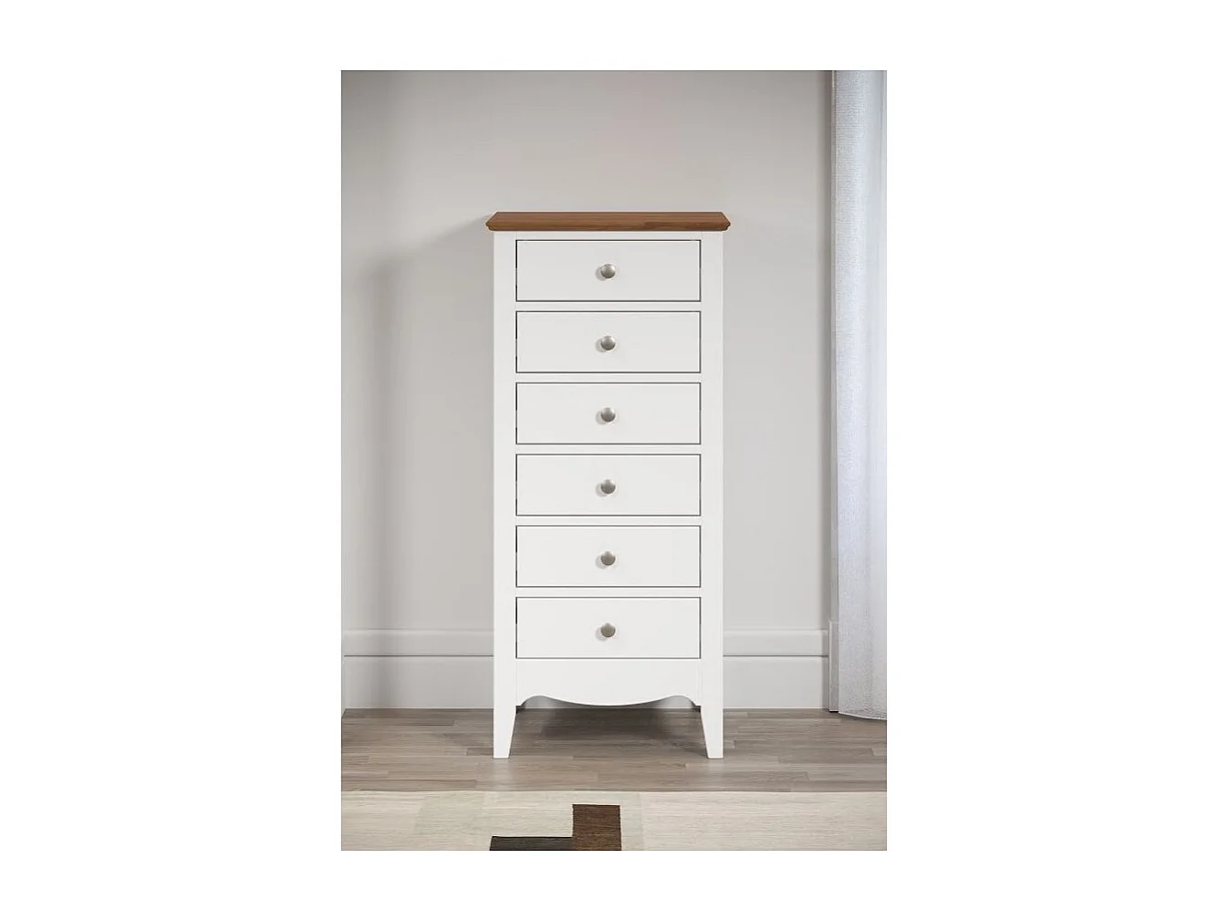 Elisa ladekast met 6 laden in wit en natuurlijk massief hout