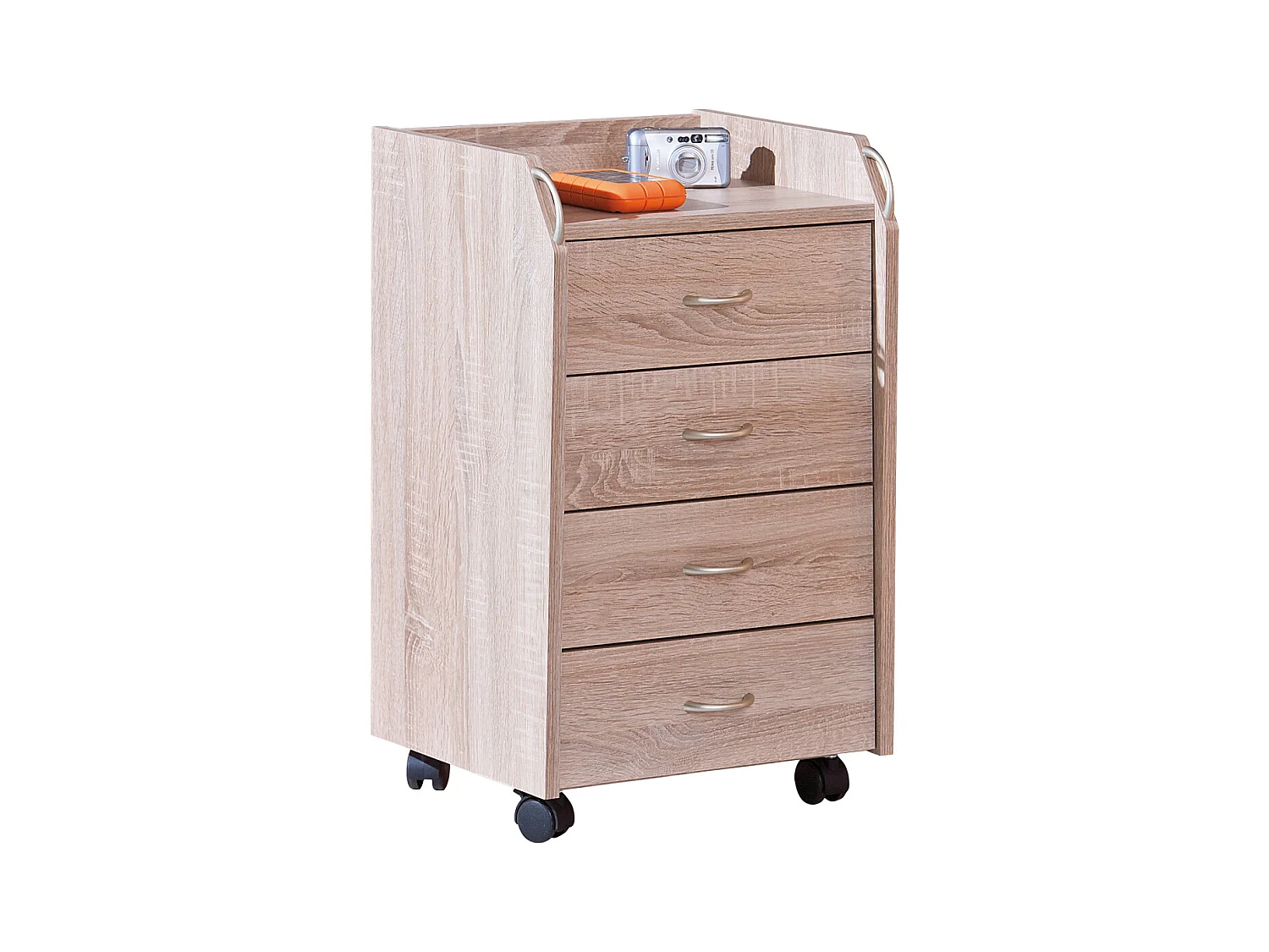 Noha Commode à roulettes, 4 tiroirs, imitation chêne Sonoma.