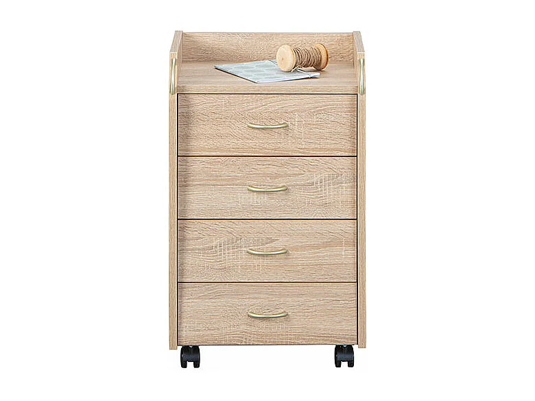 Noha Commode à roulettes, 4 tiroirs, imitation chêne Sonoma.