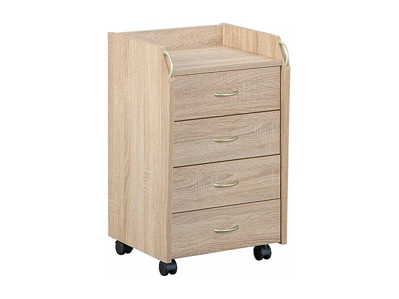Noha Commode à roulettes, 4 tiroirs, imitation chêne Sonoma.