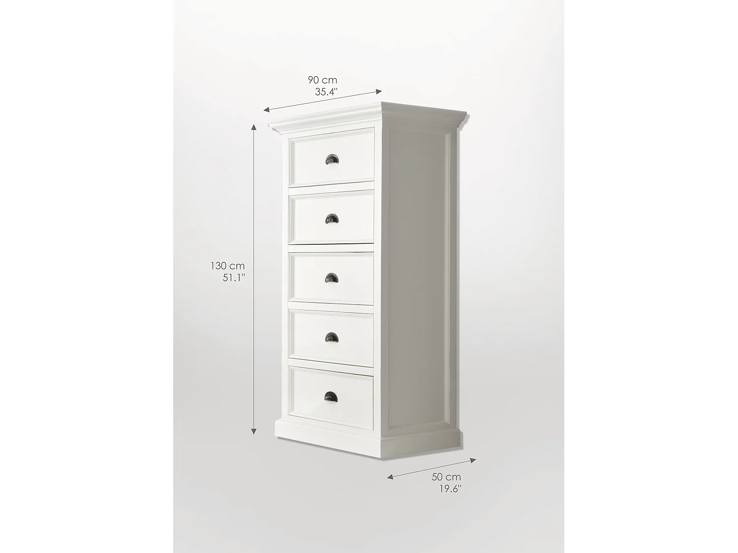 Halifax Commode à 5 tiroirs, blanc.