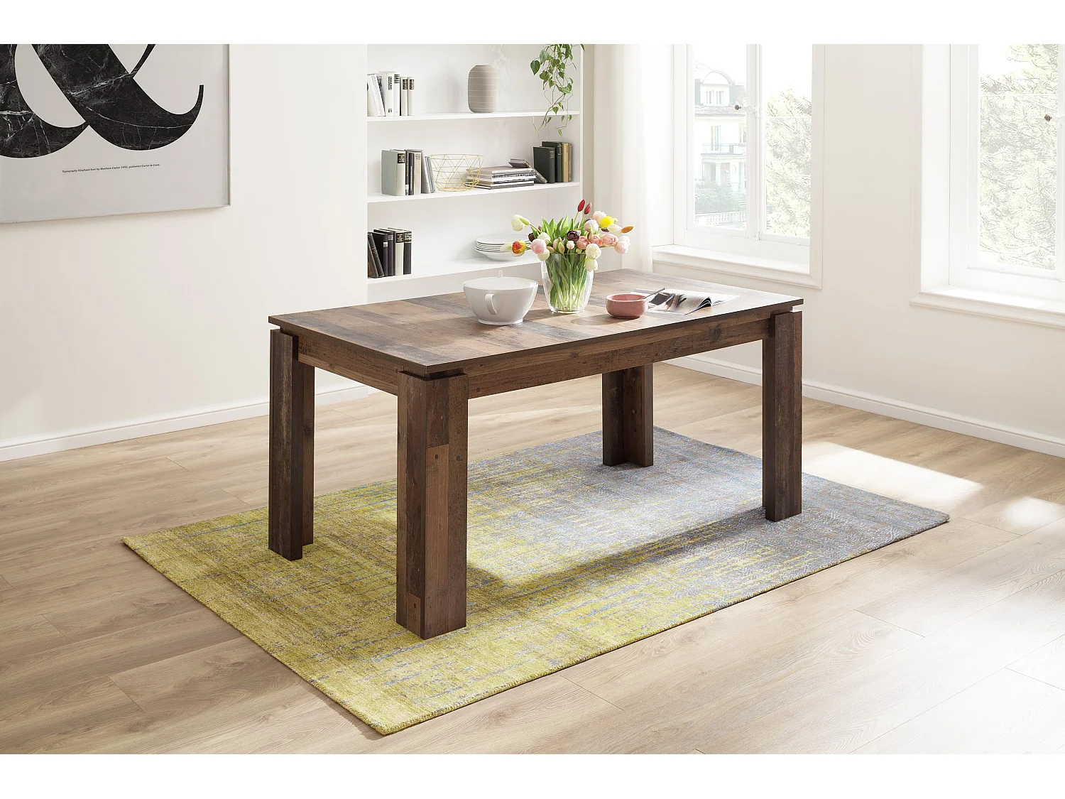 Table à manger extensible 160-200cm chêne rustique Koryne