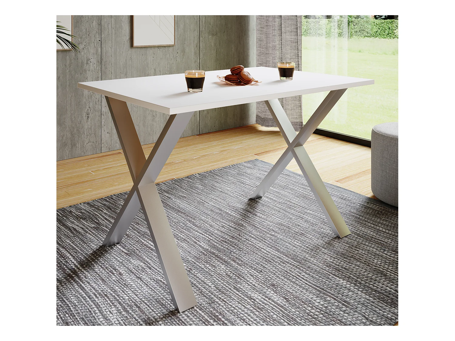 Mesa de jantar de madeira VCM Premium | A. 76 x L. 110 x P. 50 cm | Mesa de jantar de mesa de cozinha Xona X (Prata / Branco)