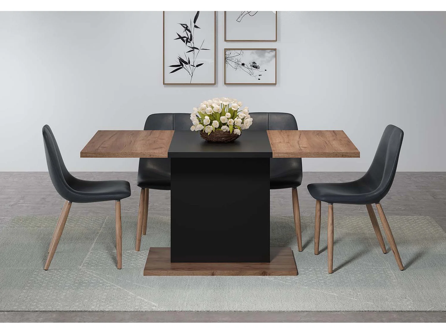 Table à manger en bois de chêne bicolore Paula L 160cm